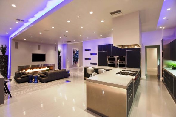 pretty-home-lighting-design-with-futuristic-blue-led-lighting-also-sweet-ceiling-lights-for-making-elegant-home-decoration-also-foxy-glossy-ceramic-tiles-flooring-plans